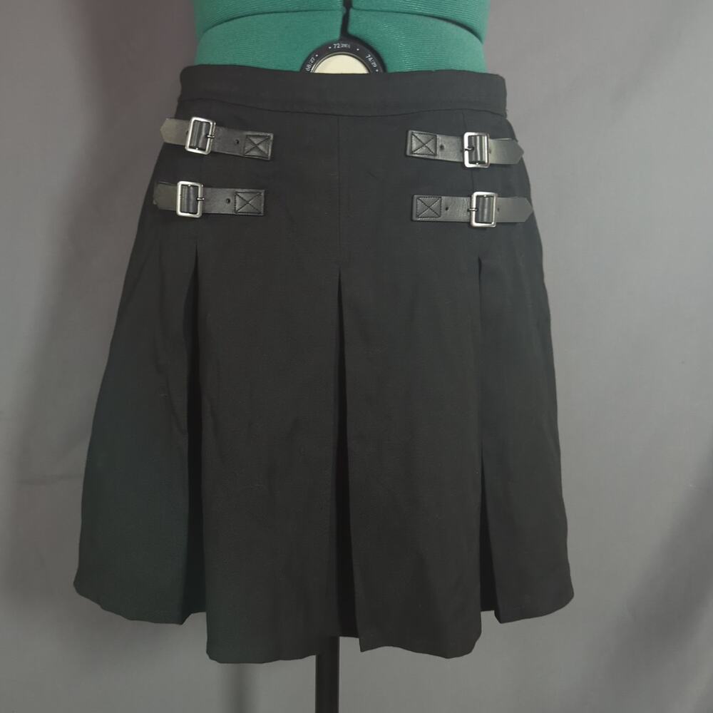 Hot Topic Black Pleated Buckle Knee Length Skirt Goth Punk Alt NWT M